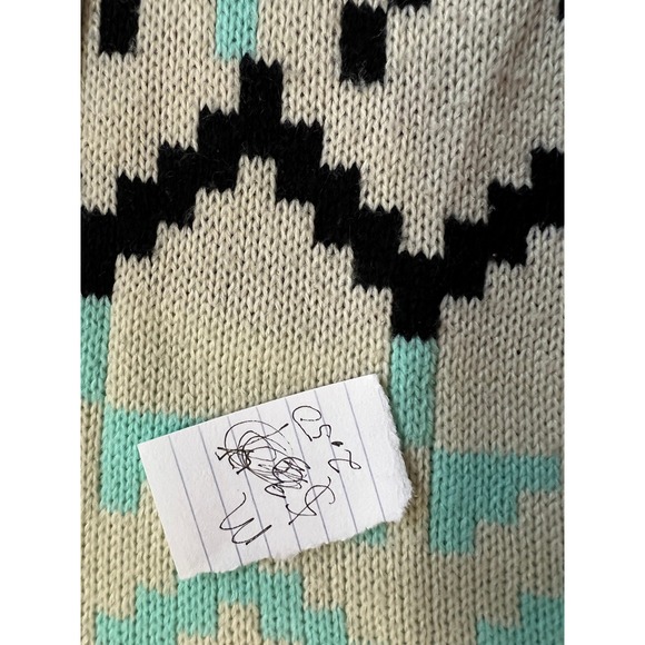 KATE Collection Geometric Aztec Print Cardigan Sweater Women's Cream Blue Black - Picture 7 of 7